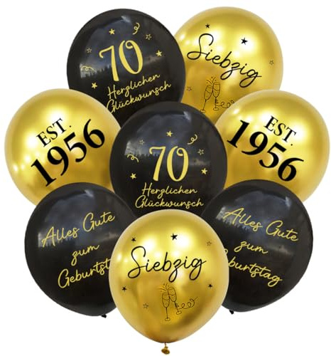 24 Stück Deko 70. Geburtstag Luftballons Schwarz Gold, 1956 Ballons 70 Alles Gute zum Geburtstag, Happy Birthday Luftballon 70 Jahre für Mann Frauen 70 Geburtstagsdeko, Geburtstagsfeiern Deko