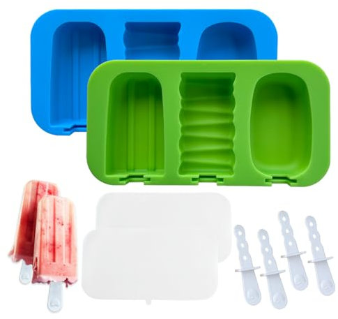 Ice Lolly Mould 2 Packs Silicone Popsicle Molds BPA Free Reusable Easy Release Stackable Ice Lolly Maker with Reusable Sticks and Covers for Homemade Ice Cream Mould Cakesicle