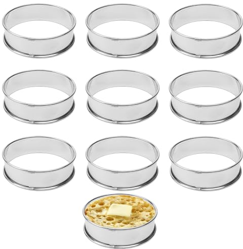9pcs Crumpet Rings, 8CM Double Rolled Edge Round Cooking Rings for Crumpets, Pancakes, Muffins, Cakes, Eggs, Essential Baking Tool for Home Kitchens, Small Bakeries, Cafes