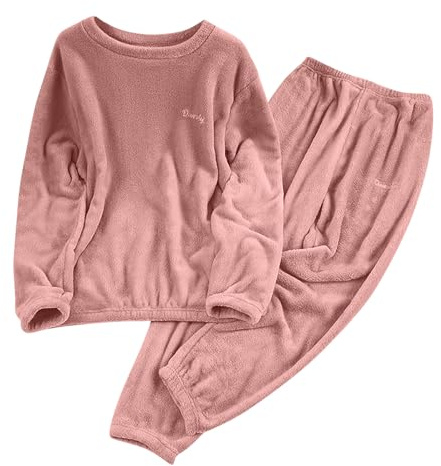 Womens Fluffy Loungewear Pyjamas Sets 2 Piece Sleepwear Casual Loose Fleece Pullover Lounge Pants Plush Thick Winter Nightwear Winter Cozy Pajamas PJs Set Pink