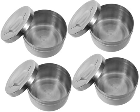 Healeved 4 Pièces Boîtes de Rangement pour Coton-tiges et Disques Coton Conteneurs Transparents Acier Inoxydable X avec Couvercle et Poignée Protection Anti-humidité pour Salon de Beauté et