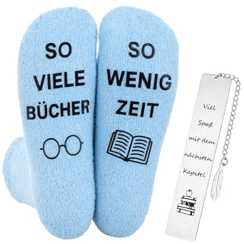 Geyoga Geschenke für Leseratten Bücher Socken mit Lustige Spruch Bücherfreaks Metall Lesezeichen Spirituelle Geschenke für Bücherwürmer Frauen Männer Lehrer Buchliebhaber Weihnachten Geburtstag(Blau)