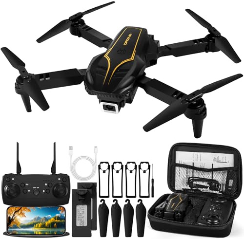 XUNIVERS Drone avec Caméra 1080P pour Enfant et Adulte,Quadcopter RC Pliable Drone pour Débutant,Mini Drone Pliable,Jouets pour Garçons et Filles Cadeaux,2 Batteries Supplémentaires(Black)