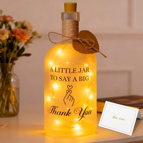 wokdsbl Thank You Gifts Bottle Light Frosted Glass Jar Lamp with LED String | A Little Jar to Say a Big Thank You, Appreciation Gift for Teachers Friends Colleagues Women Men with Cork Decor