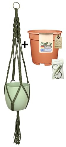MePla – set – trafikljus makramé naturgrön – SK Soendgen keramisk ytterkruka bas ø16 lindgrön + odlingskruka ø15, högkvalitativ levande atmosfär