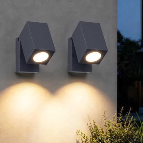 Aipsun 2 Stück Außenlampe Aussenleuchte Wand,IP65 Wasserdicht Außenwandleuchte Außenleuchte Aluminium Wandleuchten GU10/90 Grad drehbar Außen/Innen, GU10 Fassung ohne Leuchtmittel,Anthrazit