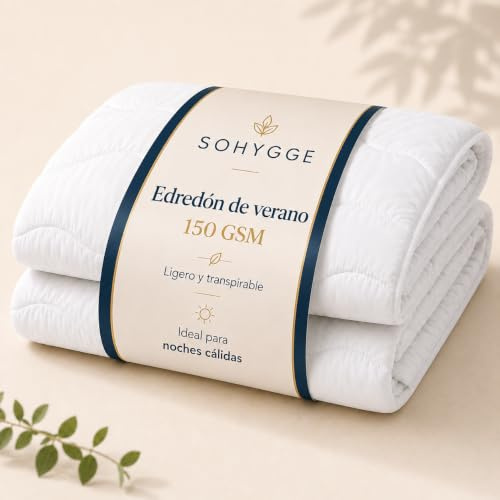 SOHYGGE Edredon Cama 135 – Ligero 150 gsm, Transpirable y Suave, Relleno Nórdico de Verano para Noches Calurosas (Cama 135/140-220 x 220 cm)