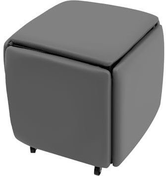 Taburete 5 en 1 con forma de cubo, 46 x 46 x 48 cm, multifuncional, apilable, con 4 ruedas universales, buen uso del espacio, para salón, dormitorio, oficina (gris)