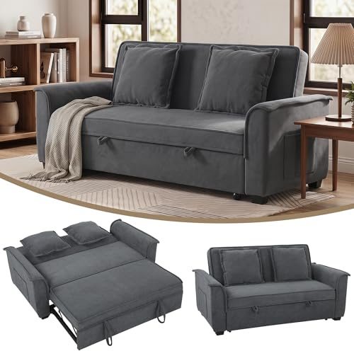 HOMCOM Canapé Convertible 2 Places Dossier Réglable Chenille 168cm Gris