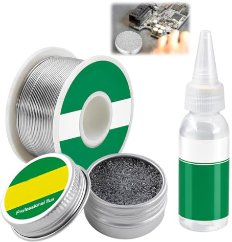BCZR 1 Set Juego Estaño 3-en-1,Limpiador de Punta,Incluye 30ml Flux,8g Pomada de Resurrección,50g Hilo Soldadura Acero Inoxidable,Para Cleaning and Reactivating Rusty Tips