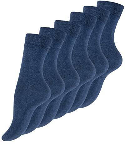 VCA 6 Paar Damen Wohlfühlsocken, Ohne Gummibund, Baumwolle, handgekettelte druckfreie Spitze Gr.35-38 blau