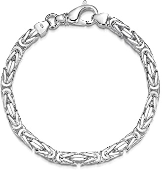 Silberketten-Store Königsarmband 925 Silber Herren 5 mm Stärke | Männer Silberarmband mit Karabiner Verschluss | Armkette Herren vierkant hochglanz