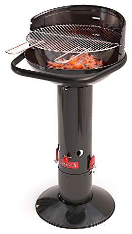 Barbecook Loewy 45 Barbecue a carbone con protezione antivento, barbecue rotondo con QuickStart e QuickStop, regolabile in 3 posizioni, nero, griglia di Ø 43 cm
