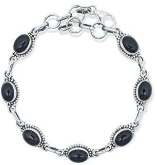 mantraroma Armband 925 Silber Onyx schwarzer Stein Edelstein Armreif Silber Damen Sterling Silber Geschenk (MAB-013-03)