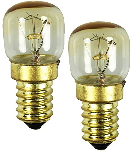 com-four® 2x Backofen-Lampe bis 300° C, warm-weiße Herd-Glühbirne 15W, E14, 230V (02 Stück - 15W goldfarben)