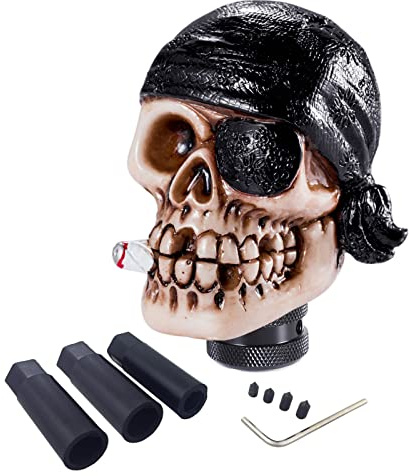 Arenbel One-Eyed Pirate Style Gear Lever Shift Stick Handle Car Racing Skeleton Shifter Grip Head Knob Fit Most Manual Auto Transmissions, Black