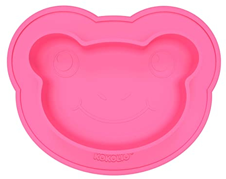 KOKOLIO® Teller, Schale mit Saugnapf rutschfest MADE IN GERMANY, Silikon-Geschirr Set, Babyteller mit Saugnapf, Schale Aus Silikon, Tischunterlage Für Babys & Kleinkinder, (Froggi Pink)