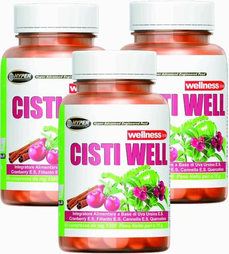 Hyper Integratore Cistite Cisti Well | Contrasta Infiammazioni e Infezioni delle Vie Urinarie | con Mirtillo Rosso, Cranberry, Uva Ursina e Fillanto. 3x60 Compresse Made in Italy