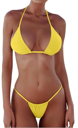 XUNYU Thong Bikini Sets for Women - Brazilian Micro String Bikinis Sexy Two Piece Swimsuit Triangle Top Halter Bathing Suits