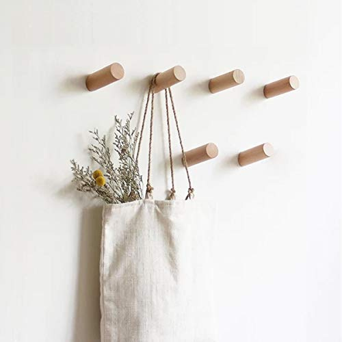 HomeDo 6Pack Wall Hooks Rack, Wooden Coat Hooks Wall Mounted, Entryway Hat Rack, Decorative Hooks Single Organizer Wall Hanger Hat Hook Towel Rack, Heavy Duty Hooks (Beech-6cm, 6Pack) | Rustic Style, Holds up to 33 Lbs, Hat Rack, Hangs Towels, Keys, Purses & Bags, for Living Room, Kitchen, Bathroom