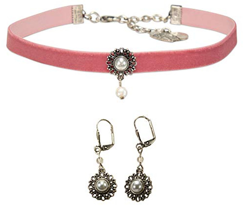 Alpenflüstern Trachtenschmuck-Set Trachten-Samt-Kropfband und Ohrhänger Helena - Damen-Trachten-Schmuck, Trachtenset Trachtenkette und Trachten-Ohrringe in traditionellen Farben SET050