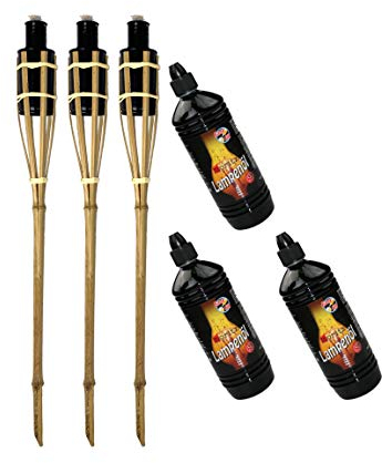 Moritz 3 x bambufacklor fackla 90 cm standard natur + 3 x 1 000 ml lampolja trädgårdsfackla oljefacklor trädgård dekoration oljelampa vägljus