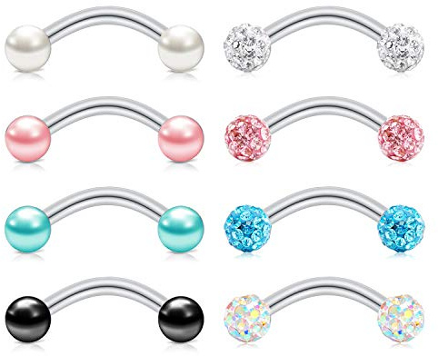 LAURITAMI Augenbrauen Piercing Banane 8mm Edelstahl 1.2mm Curved Barbell Rook Helix Tragus Cartilage Ohr