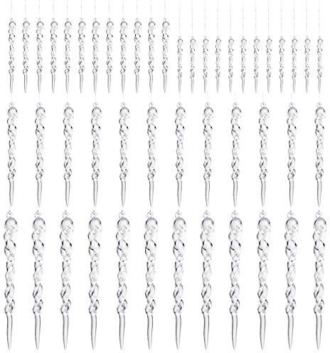 LIHAO 48 Adornos de Carámbano de Acrílico Colgantes Carámbanos Plásticos Transparentes para Decoración de Árboles de Navidad (4 Tamaños)