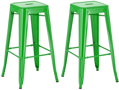 CLP Lot de 2 tabourets de Bar Joshua I Tabourets de Bar empilables en métal I Chaises de Bar avec Repose-Pieds I Hauteur d'assise 76 cm I Tabourets empilables, Couleur:Vert
