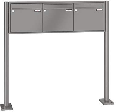 RENZ/Quadra / 3er Freistehende Briefkastenanlage Standbriefkasten/RAL-Farbe 9007 Volumen 12 L/mit Fußplatten/Dein-Briefkasten.de