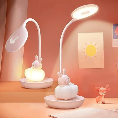 FemKey Lampada da Scrivania Bambina, Led Lampada da Tavolo 5 Luminosità 3 Modalità, Lampada Lettura Bambini Ricaricabile, Luce da Tavolo Bambini Senza Fili, Lampada da Scrivania Ragazza, Coniglio Rosa