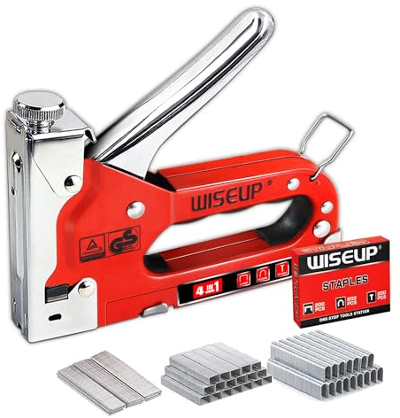 WISEUP 4 in 1 Tacker Set, TÜV-zertifizierte industrielle Tackerpistole, Einstellbare festigkeit, Verchromter Stahl, solide und langlebig, geeignet für Holzbearbeitung, Wohndekoration, DIY