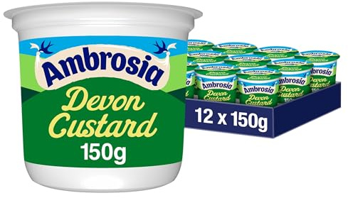 Ambrosia Devon Custard Pots, Creamy Ready-to-Eat Dessert (12-Pack) | 150 g Pots, Smooth & Thick Texture, Calcium-Rich, Enjoy Hot or Cold