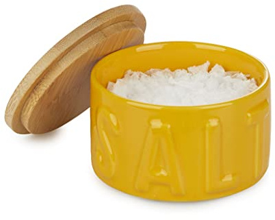 Balvi Bote para sal en escamas Salt Color amarillo Salero con Tapa para Cocina Cerámica/bambú 4,8x8x8