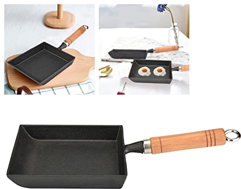 Greensen Padella Tamagoyaki Padella Giapponese per Frittata Padella Quadrata per Uova Padella Tamago Mini Padella Padella Giapponese per Uova con Manico in Legno 37x15,5 Cm Nero