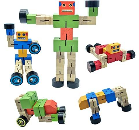 GERILEO Pack 3 Bunte Transformers-Roboter aus Holz – Spielzeug und Geschenke für Jungen und Mädchen – Verwandlung in Tierfiguren, Fahrzeuge, Figuren – Bildung, Puzzle, Lernen, Bauen (3 Roboter)