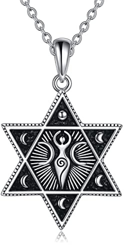 YAFEINI Triple luna diosa collar estrella de David amuleto colgante plata esterlina luna diosa colgante Wiccan joyería para niñas