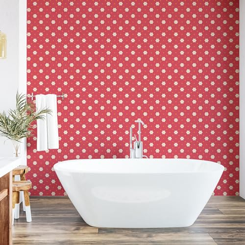 ABAKUHAUS Retro abziehbare & klebbare Tapete für Zuhause, Muster Daisy, selbstklebendes Wohnzimmer Küchenakzent, 33 cm x 180 cm, Rosa, Weiß, Marigold