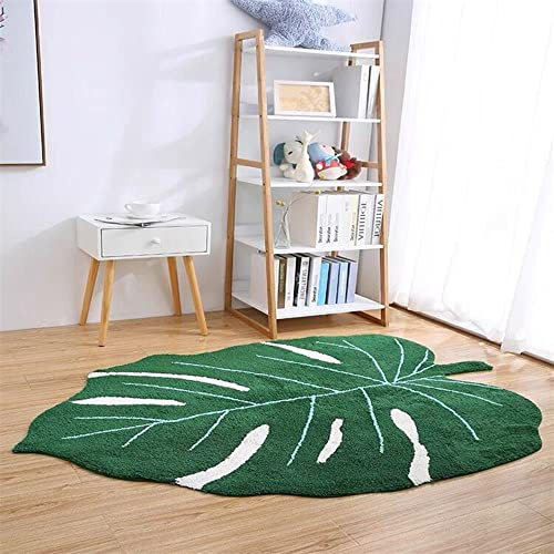 Poowe Teppich für Kinderzimmer, Spielzimmer, rutschfeste Kunstwolle, Kinderteppich, maschinenwaschbar, niedliche Baby-Boden-Spielmatte für Schlafzimmer, Safari, Kinderzimmer, Dekoration (grünes Blatt,