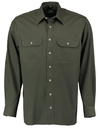 OS Trachten Herren Hemd Langarm Jagdhemd mit Liegekragen Elybu, Größe:43/44, Farbe:dunkelgrün