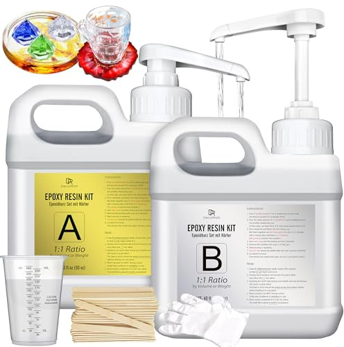 Epoxy Resin Kit - 2.4L / 95oz Crystal Clear Self-Leveling Epoxy Resin with Pump for DIY Resin Art, Table Top, Jewelry Making - 1:1 Ratio Bubbles Free High-Gloss Casting Resin for Coating, Mould, Wood