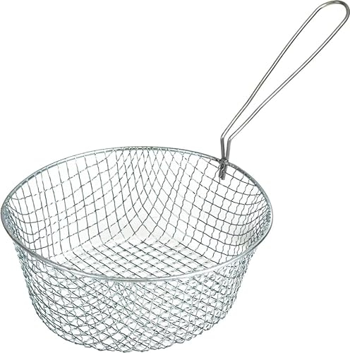 Sterling Ventures UK Ltd Stainless Steel Chip Lifter Wire Mesh Deep Fat Fryer for Chips Fries Onion Ring Soup Spaghetti Noodle Skimmer Spoon Long Handle Chips Basket (Chip Basket 7 Inch)