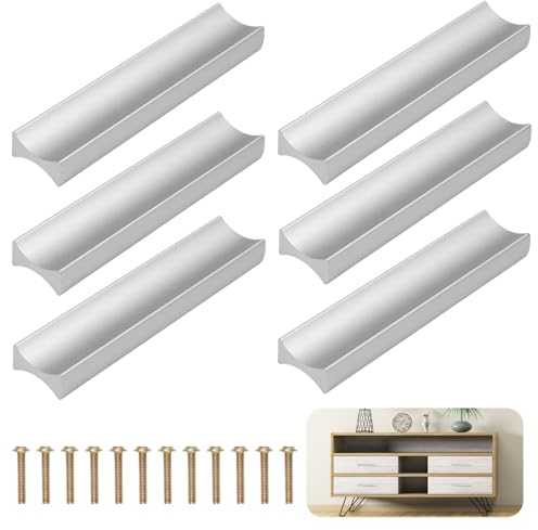 Schrankgriff, 6 Stück Möbel Lochabstand 64mm, Aluminiumlegierung Griffe, Türgriffe, Küchengriff, Griffe für Küchenschränke, Schubladengriff, für Schubladen, Möbel (Silber)