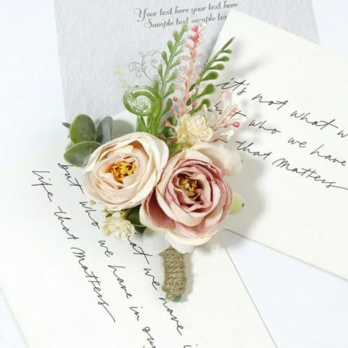 KPVVPEOX 1 x rosa Ansteckblume für Brautjungfern und Gäste – künstliche Blumen für Hochzeiten, Geburtstage und Brautpartys – Heimdekoration – 06 Knopflochblume