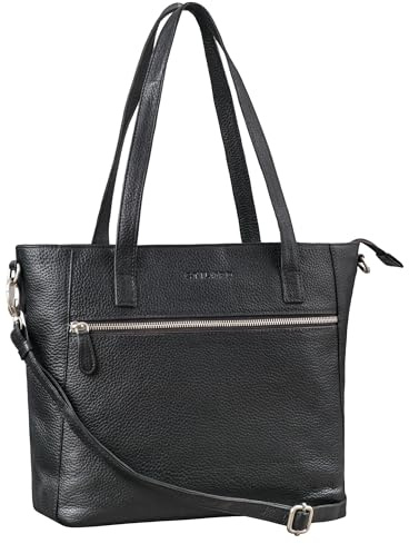 STILORD Nicole 3-in-1 Shopper Leder Damen Handtasche mit Schultergurt Crossbody Bag Ledertasche Elegante Schultertasche Damentasche Tote Bag groß Echtleder Farbe:schwarz