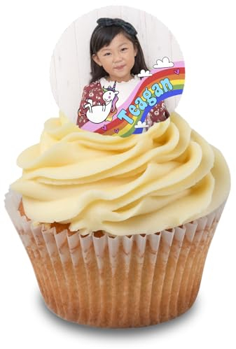Cakeshop Cupcake Personalised Edible Cake Toppers With Unicorn & Rainbow | Personalise Custom Image & Name | For Birthdays & Celebrations | Icing & Wafer Paper Options