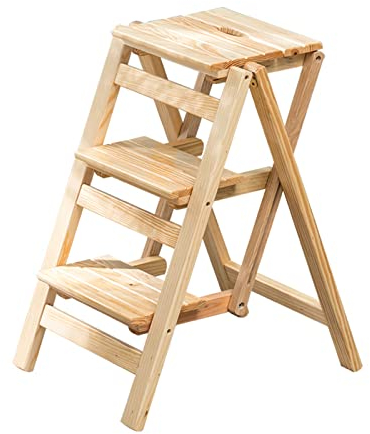 3-stufiger Leiterstuhl, klappbarer Tritthocker, Trittleiter aus Holz, multifunktionales Bibliotheks-Bücherregal, Ausstellungsregal, Kletterleiter für Zuhause, Blumenregal