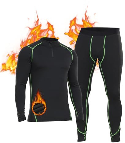 SIMIYA Thermounterwäsche Herren Set, Funktionsunterwäsche Mit Reißverschluss Flexibel Atmungsaktiv Skiunterwäsche Winter Mit Innenfleece für Lauf, Radfahren, Skifahren (Grün-1, M)