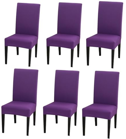 Gluhbirnen Stuhlhussen 6er Set, Stretch Abnehmbare Waschbar Stuhlbezug, Hussen für Stühle, Stuhlbezug Sitzfläche, Geeignet für Hotels, Bankette, Restaurants, Familien, Lila