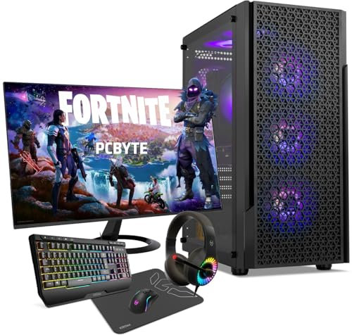 PCBYTE Venence24 Pack Gaming | PC Completo | AMD Ryzen 5 5500GT | Radeon Vega 7 | 32GB | 1TB SSD + WiFi + Windows 11 + Pantalla 24 LED IPS FullHD + Combo Gaming | Ordenador de Sobremesa